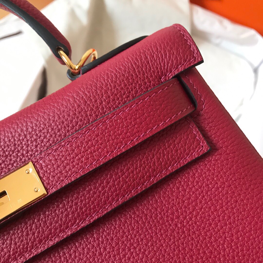 Hermes Kelly 25cm Handbag Shoulder Bag in Burgundy Togo Leather